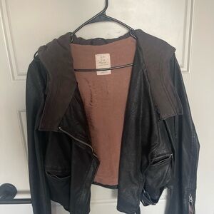 Free People Black Leather Jacket with Brown Interior
